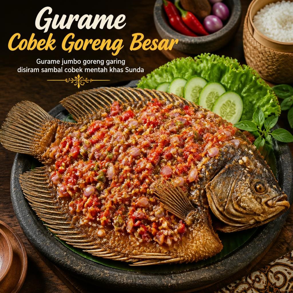 Gurame Cobek Goreng Besar di RM Bumi Aki